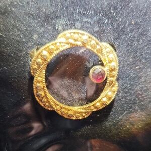 Lindenwolds Elegant Gold Tone and Red Gemstone Brooch